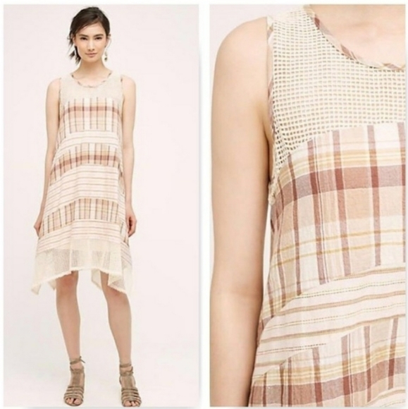 Checkered tank style swing dress with mesh details - Picture 2 of 7